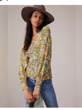 Anthropologie “the Rayna” smocked blouse Size M